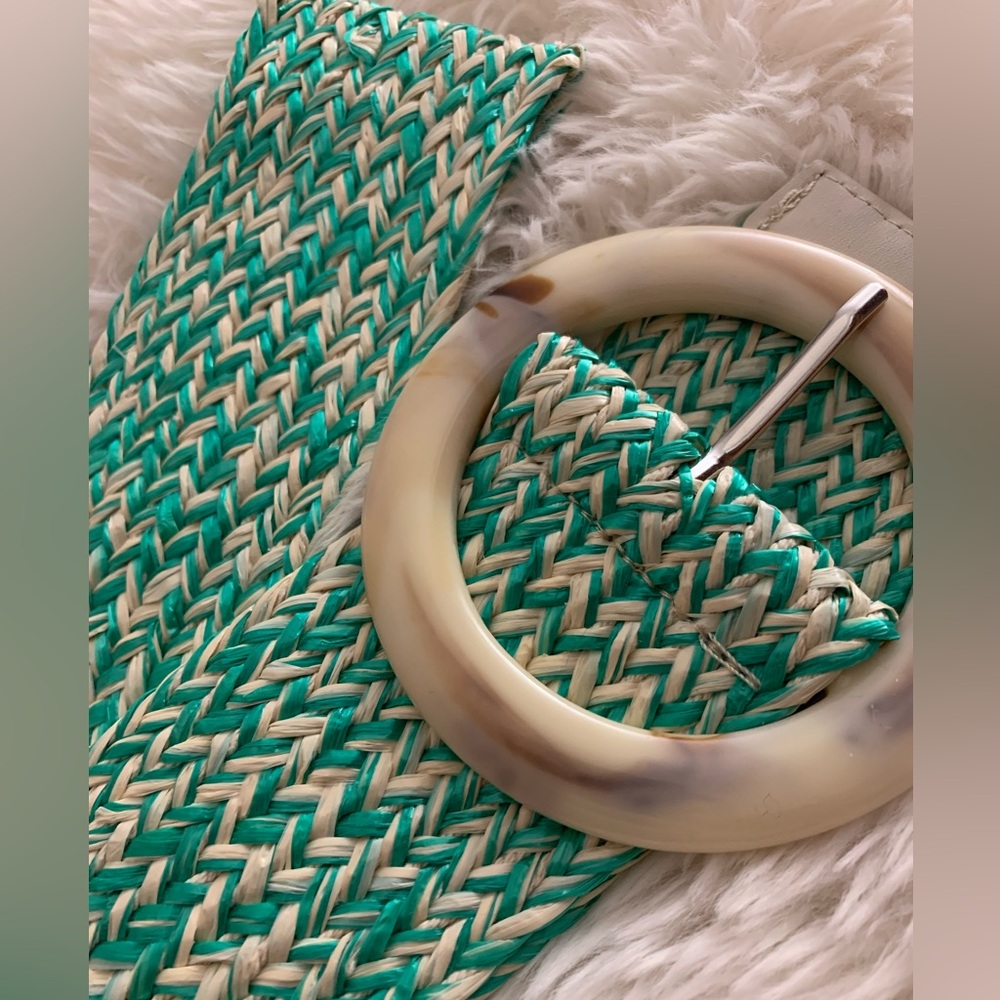 Teal Green & White Woven Wide Belt - Picture 7 of 7